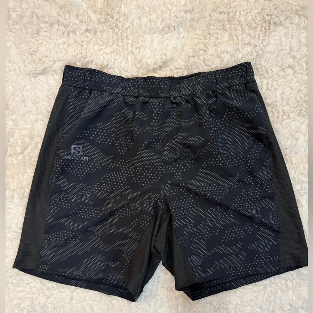 Salomon Black Camo Performance Running Shorts